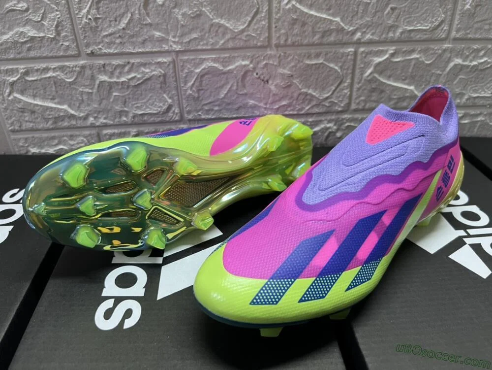 adidas サッカーシューズ グリーン/ピンク FG FGサッカースパイク：アディダスX クレイジーファスト+ ヴァイ